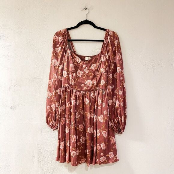 Altar’d State Long Sleeve Floral Mini Dress in Pink Medium - Picture 2 of 8